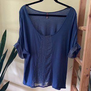 Free People Beaded Blue Blouse
